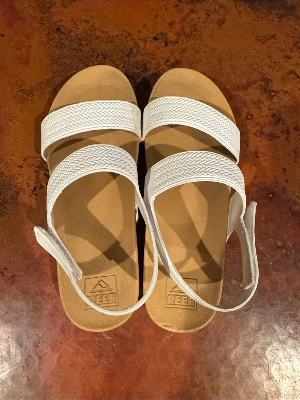 Reef White Braided-Strap Tan Footbed Sandals